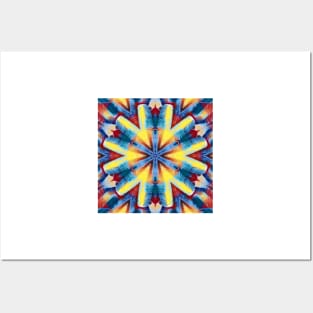 vivid bright primary coloured hexagonal kaleidoscope design Posters and Art